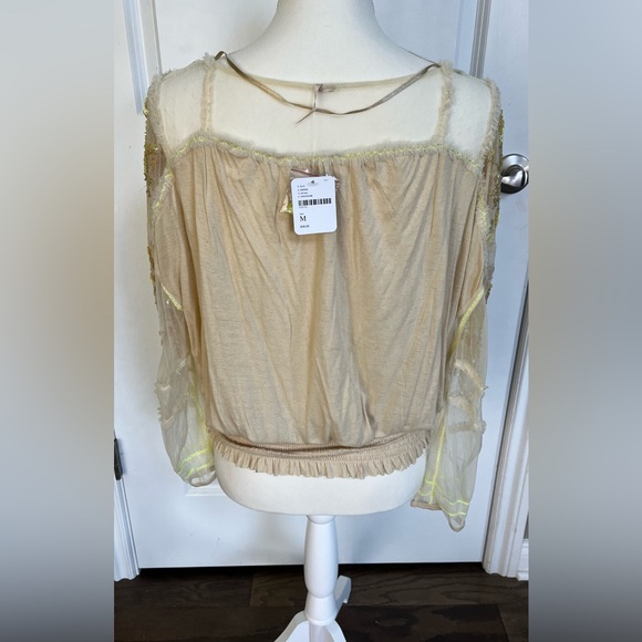 Freepeople Lace Embellished Embroidery Smock Waist Top - Picture 2 of 6